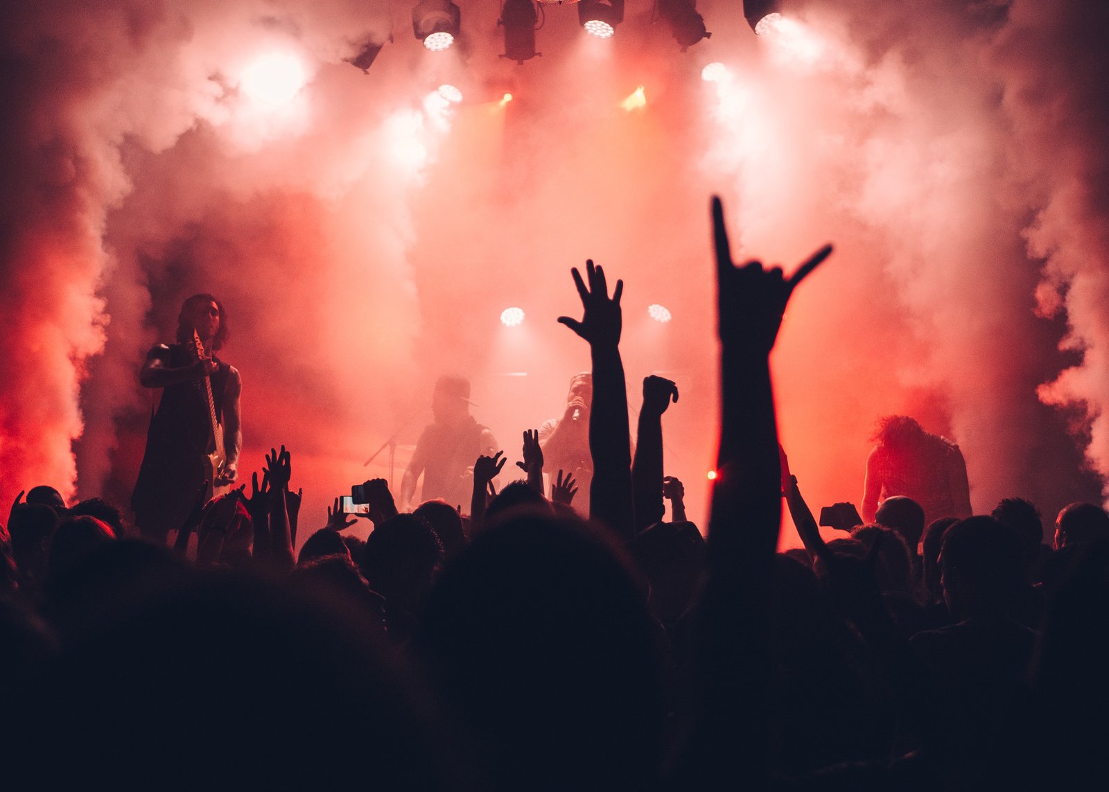 Concert crowd in smoke